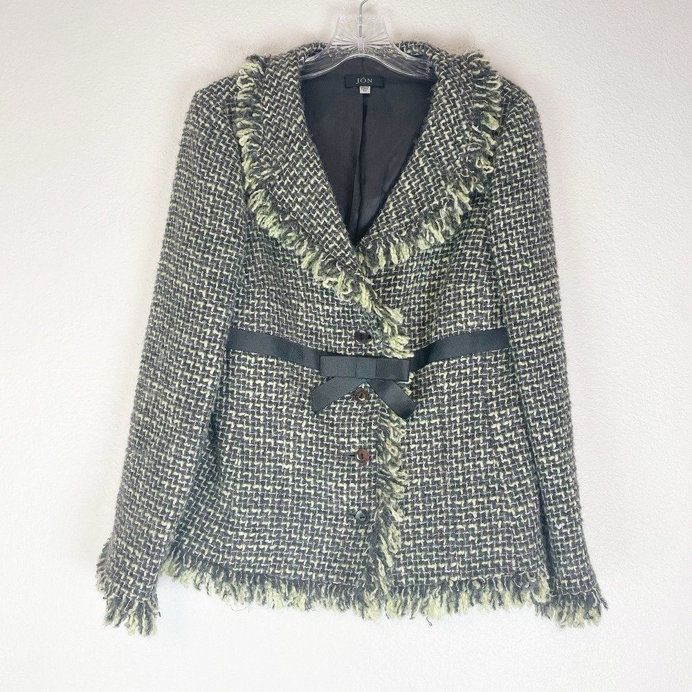 Vintage JON Suit Jack Skirt 12 Fringe Alpaca Mohair Old Money Classic Elegant - Picture 2 of 15